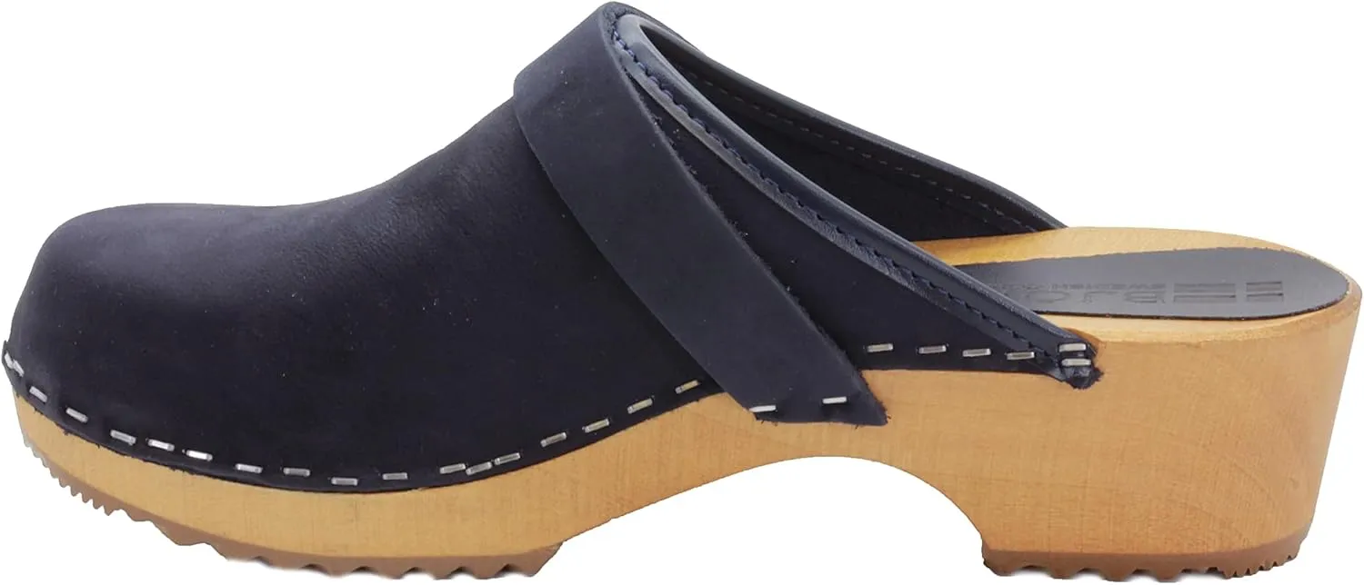 Bjork Maja Wood Open Back Leather Clogs