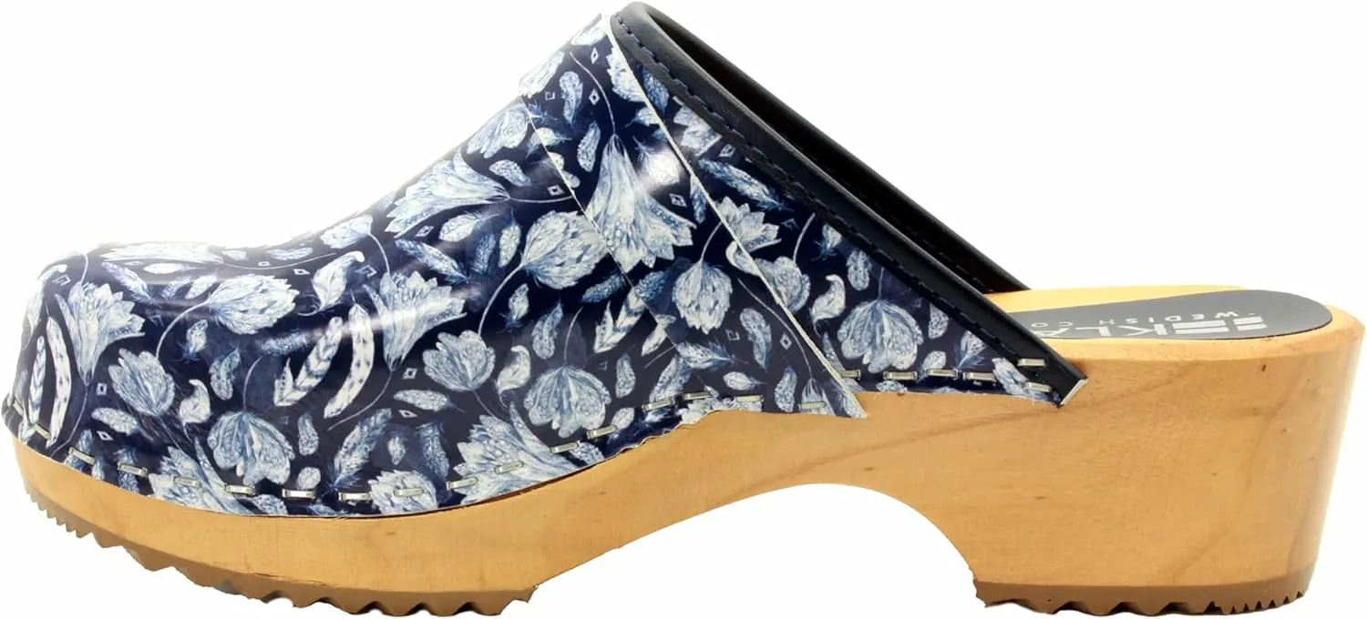 Bjork Maja Wood Open Back Leather Clogs