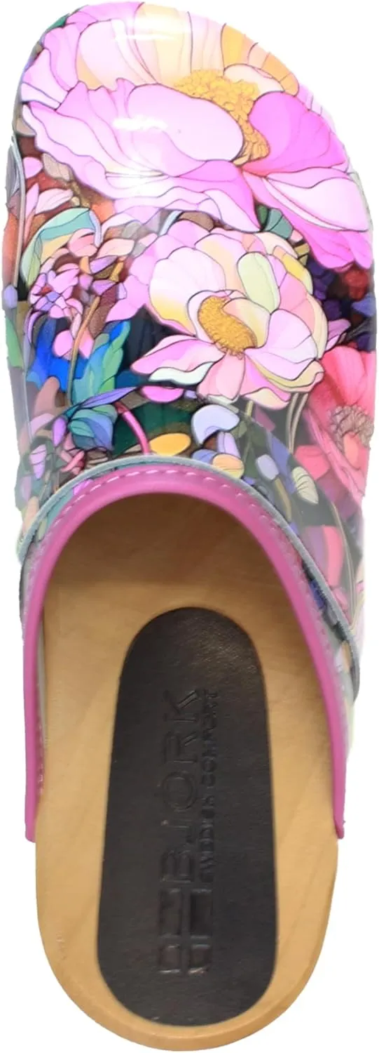 Bjork Maja Wood Open Back Leather Clogs