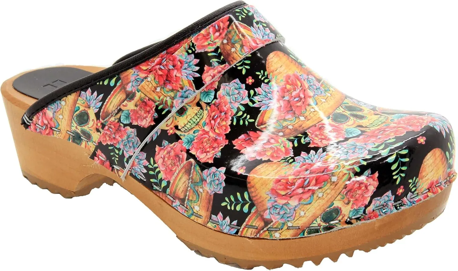 Bjork Maja Wood Open Back Leather Clogs