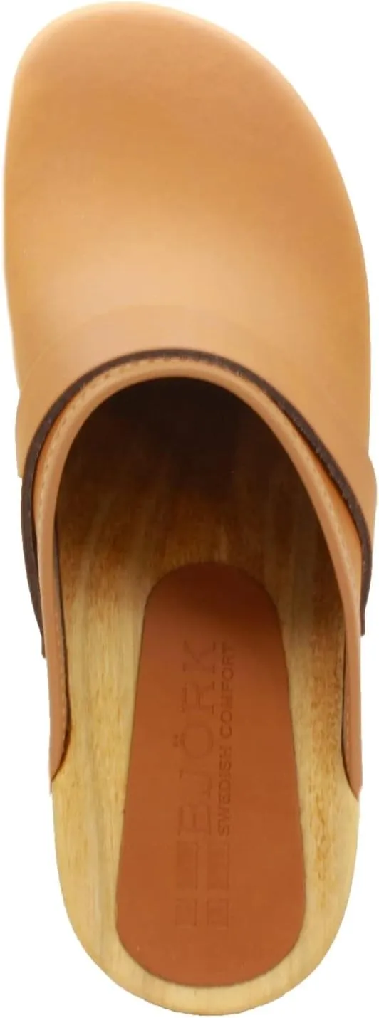 Bjork Maja Wood Open Back Leather Clogs