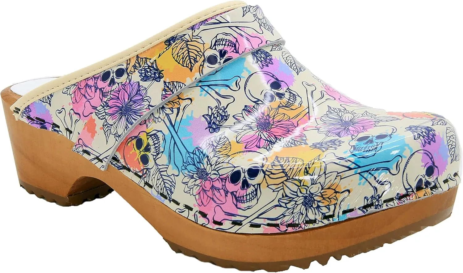 Bjork Maja Wood Open Back Leather Clogs