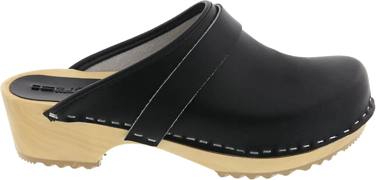 Bjork Maja Wood Open Back Leather Clogs