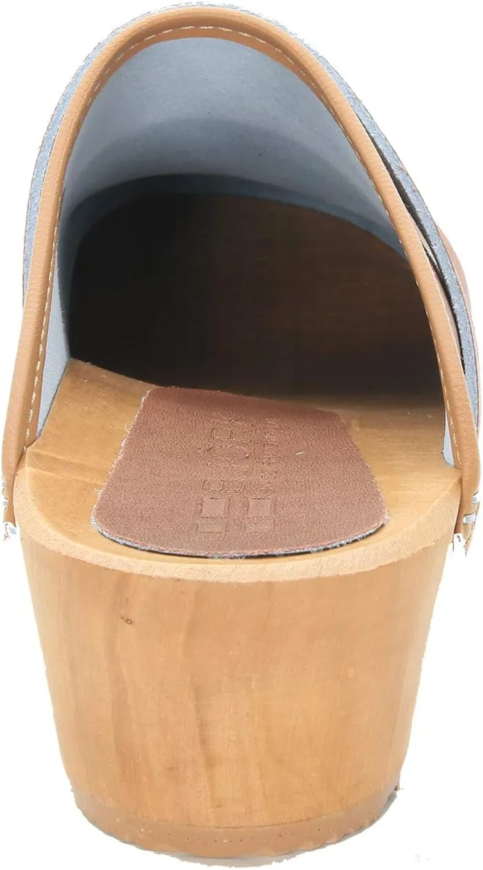 Bjork Maja Wood Open Back Leather Clogs