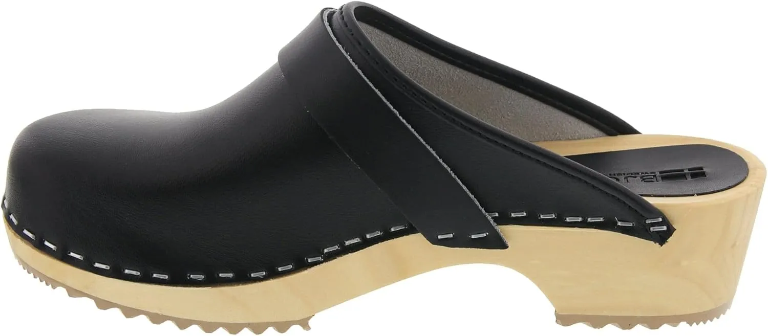 Bjork Maja Wood Open Back Leather Clogs