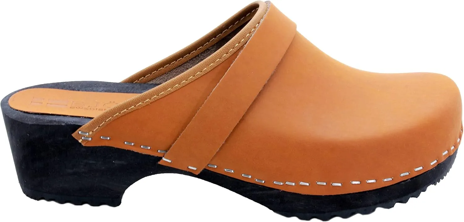 Bjork Maja Wood Open Back Leather Clogs