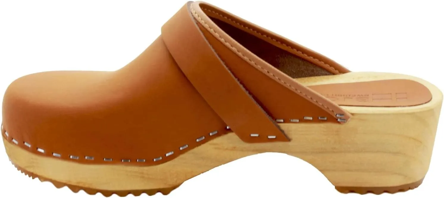 Bjork Maja Wood Open Back Leather Clogs