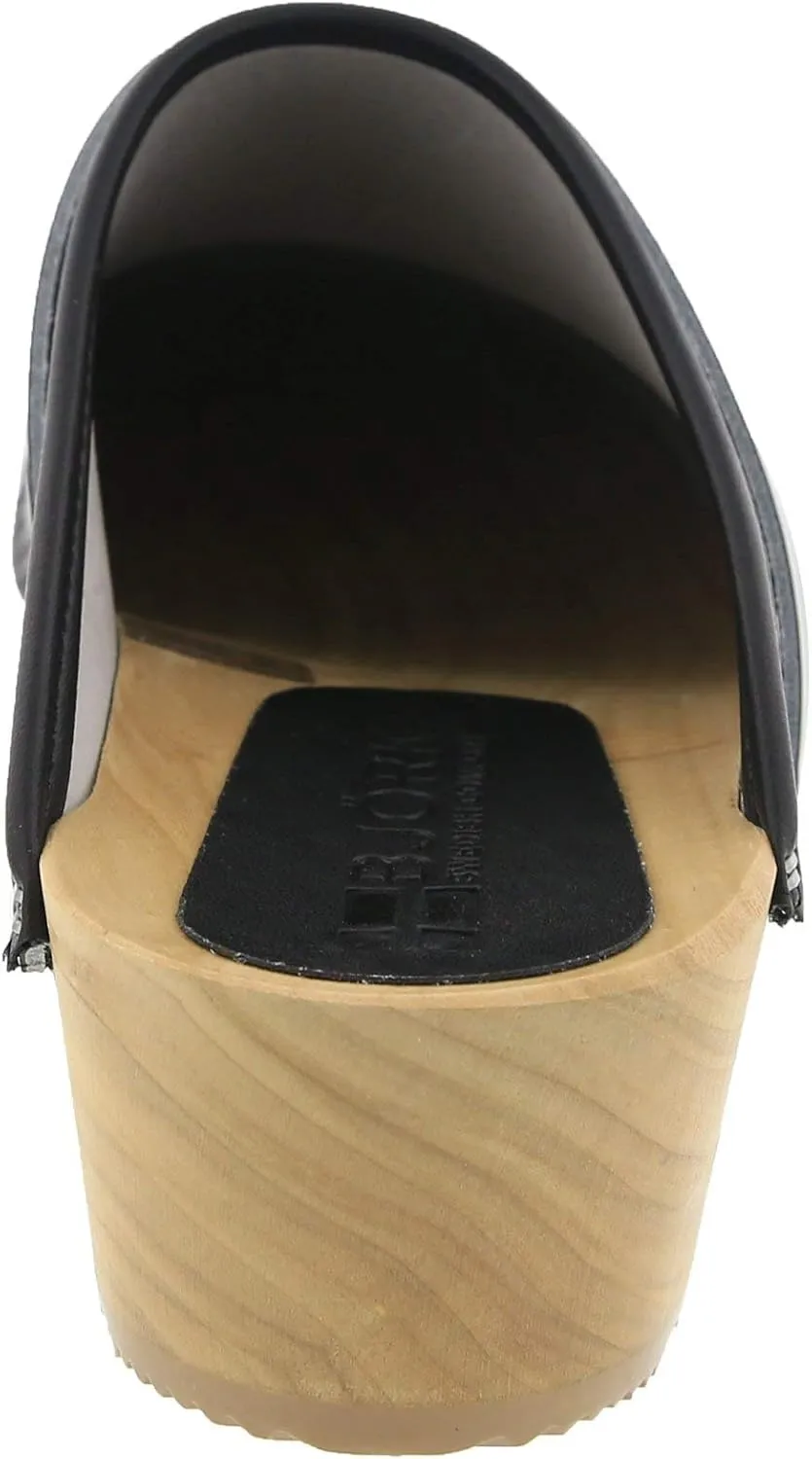 Bjork Maja Wood Open Back Leather Clogs