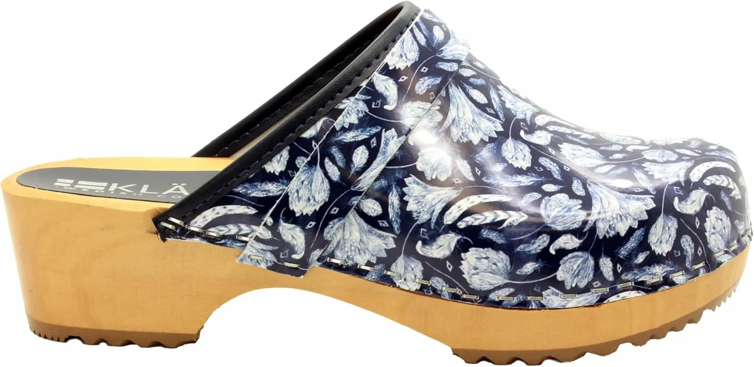 Bjork Maja Wood Open Back Leather Clogs