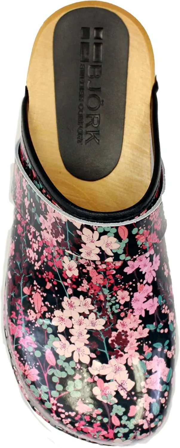 Bjork Maja Wood Open Back Leather Clogs