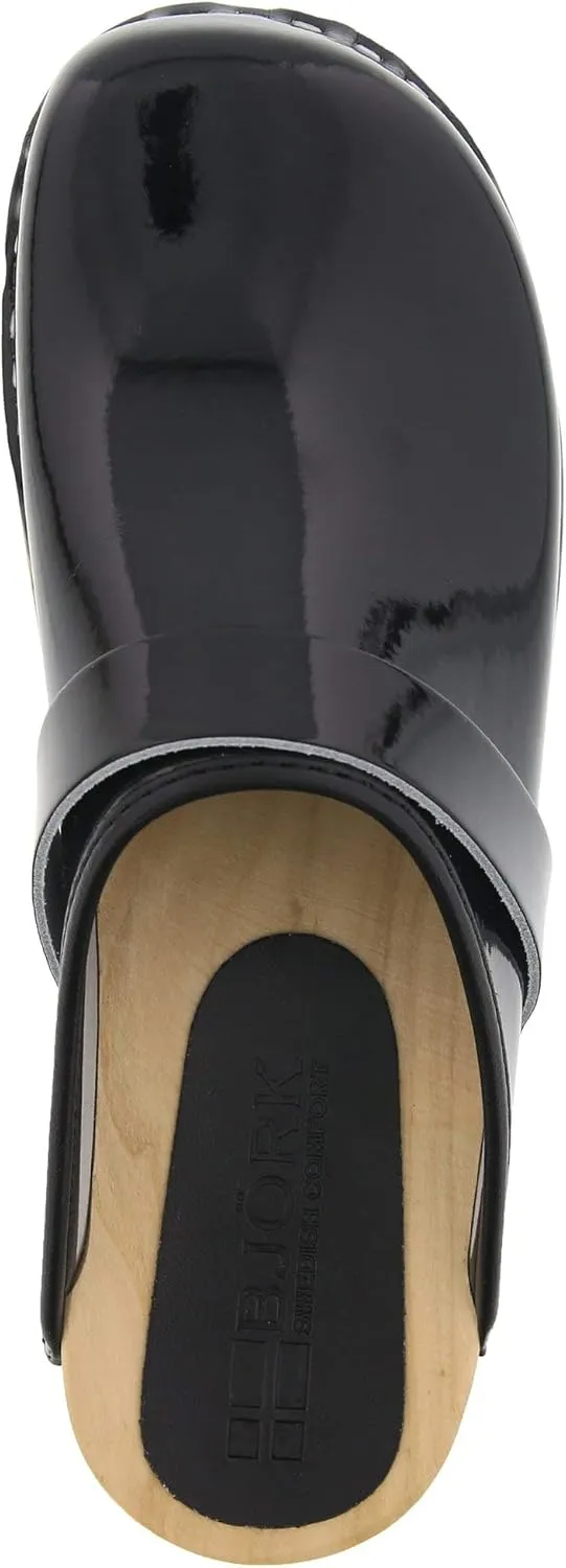 Bjork Maja Wood Open Back Leather Clogs