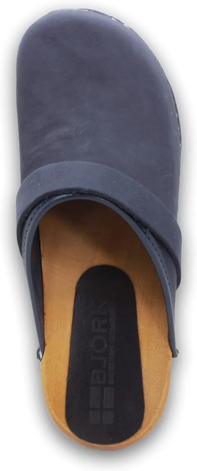 Bjork Maja Wood Open Back Leather Clogs