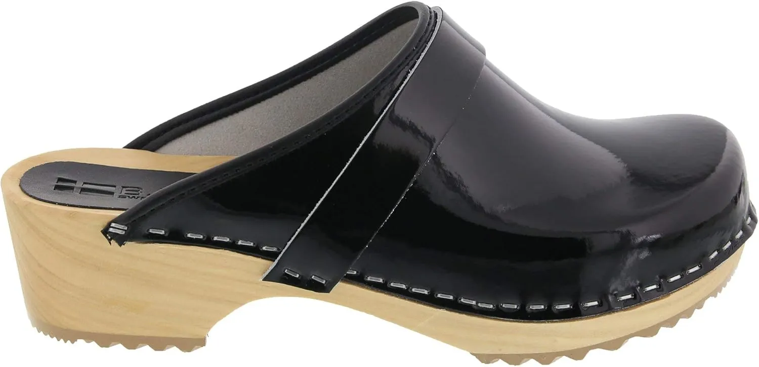 Bjork Maja Wood Open Back Leather Clogs