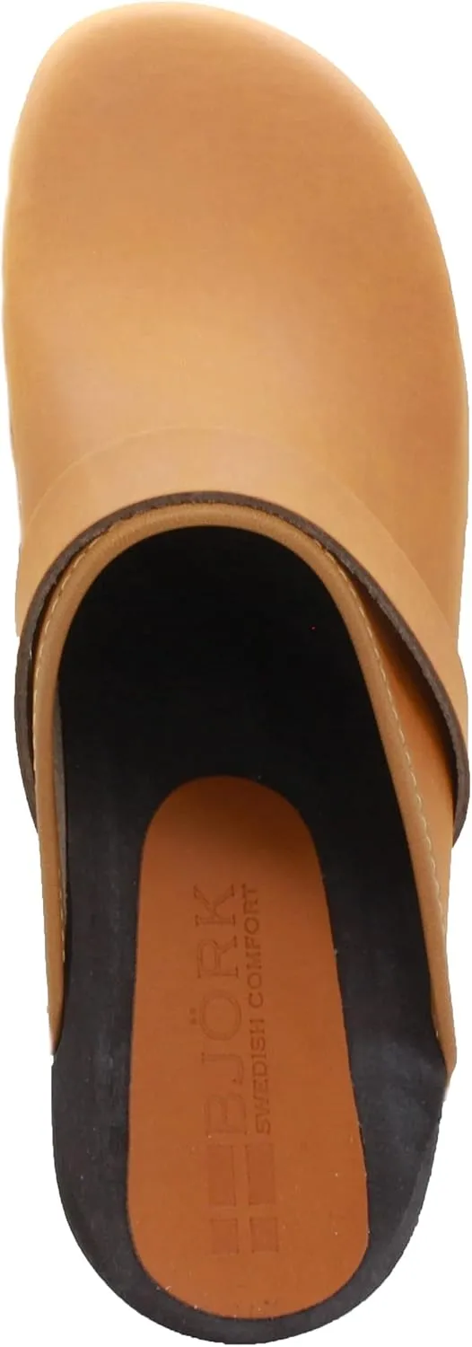 Bjork Maja Wood Open Back Leather Clogs