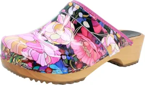 Bjork Maja Wood Open Back Leather Clogs