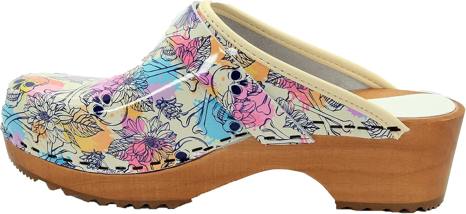 Bjork Maja Wood Open Back Leather Clogs