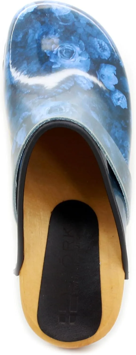 Bjork Maja Wood Open Back Leather Clogs