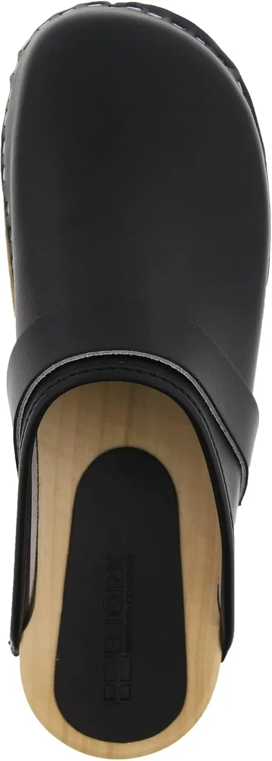 Bjork Maja Wood Open Back Leather Clogs