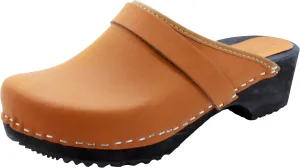 Bjork Maja Wood Open Back Leather Clogs
