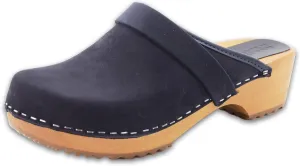 Bjork Maja Wood Open Back Leather Clogs