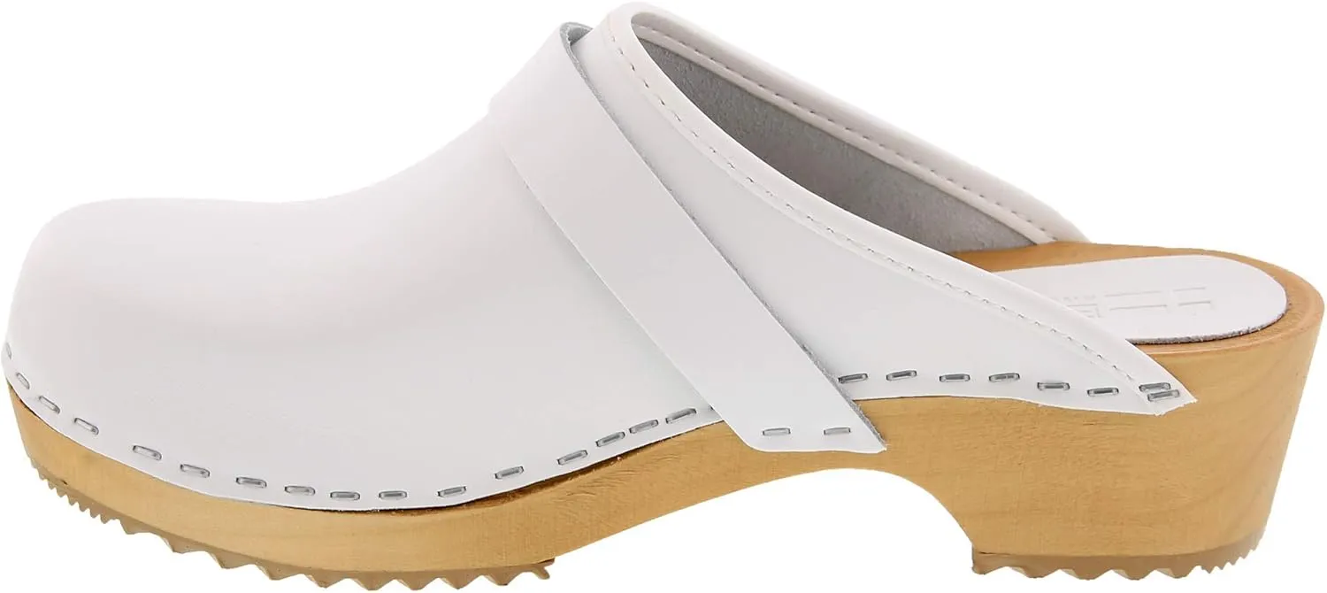 Bjork Maja Wood Open Back Leather Clogs