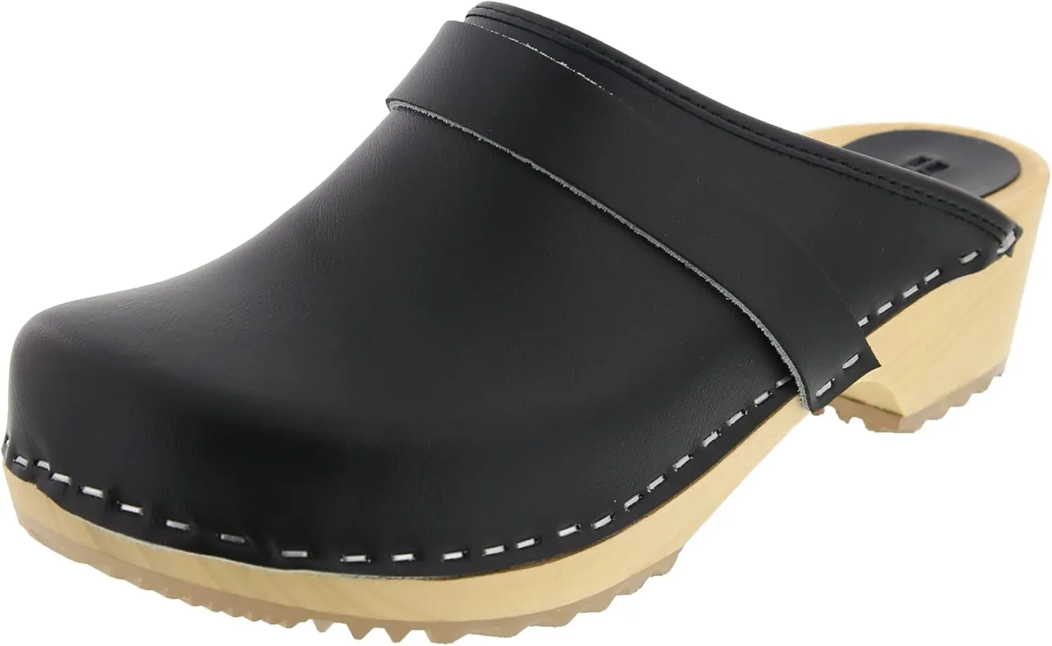 Bjork Maja Wood Open Back Leather Clogs