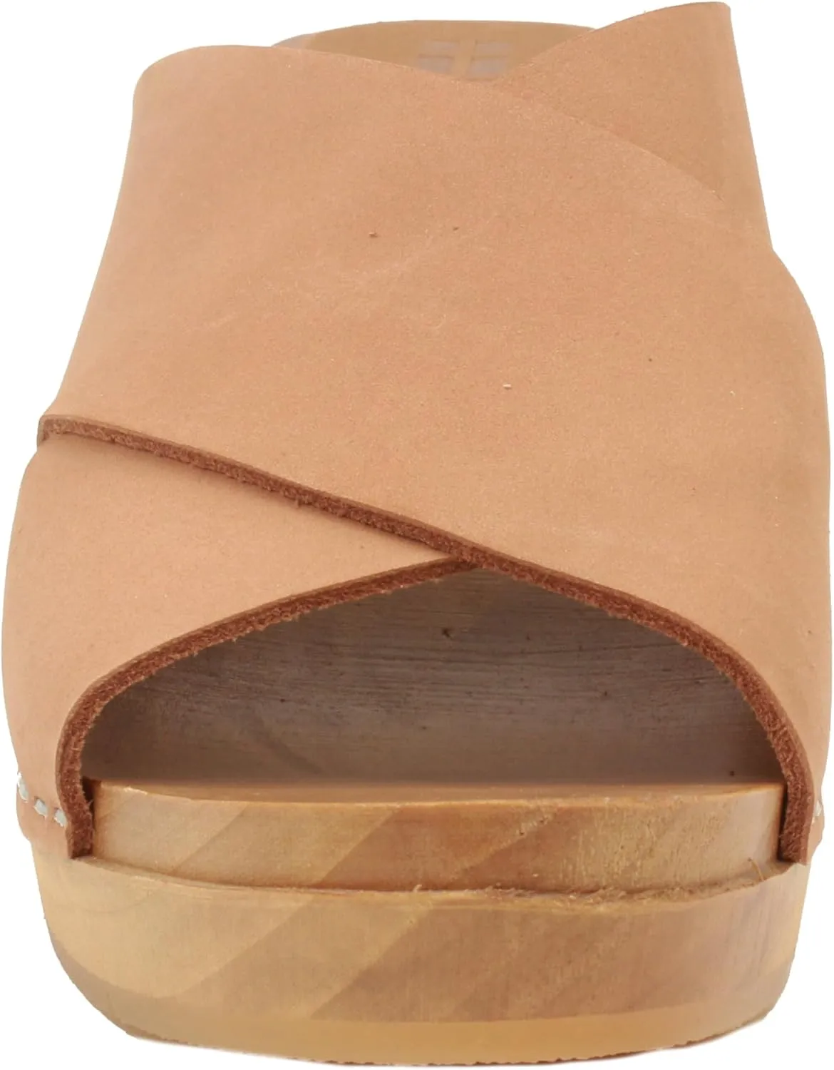 Bjork Women's Mid-Heel Wooden Leather Clog Sandals