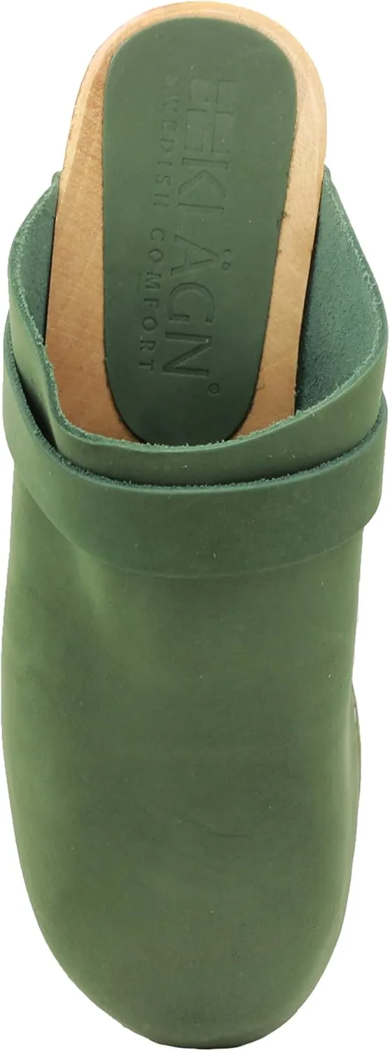Bjork Women's Mid-Heel Wooden Leather Clog Sandals