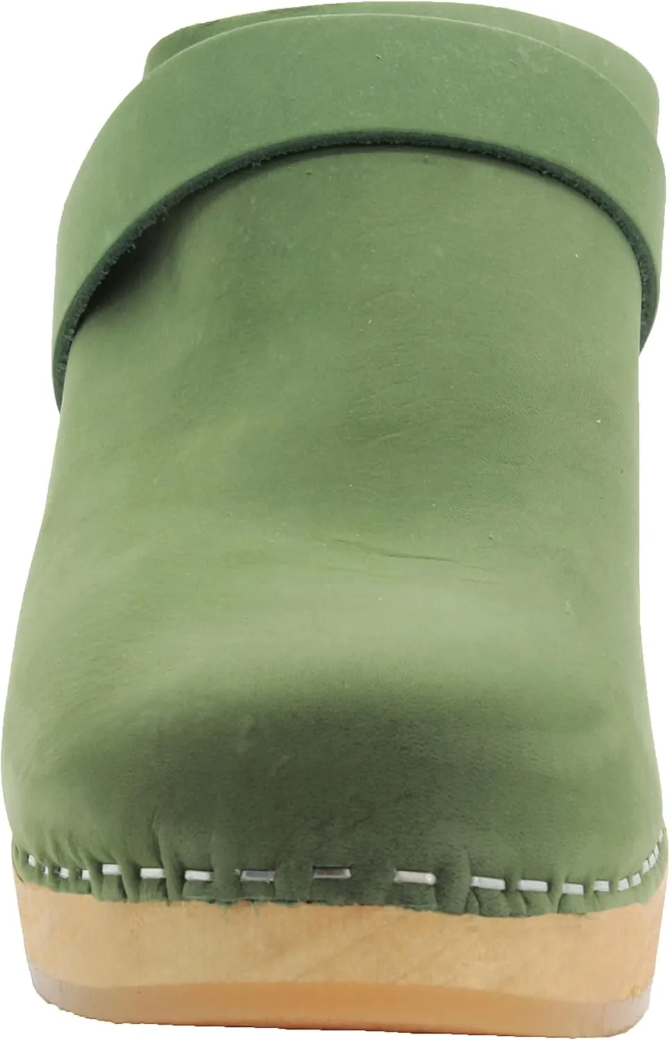 Bjork Women's Mid-Heel Wooden Leather Clog Sandals