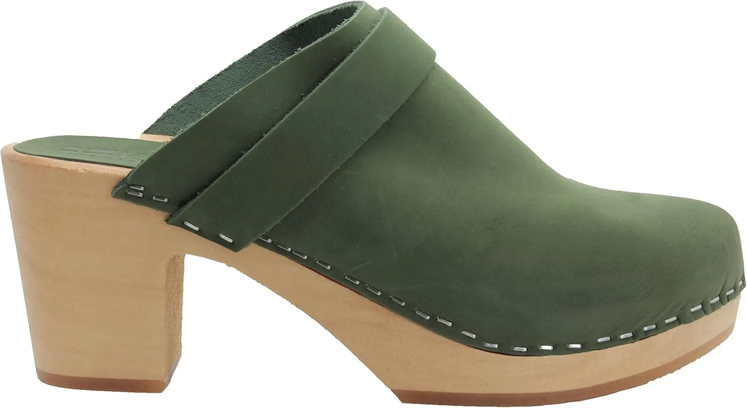 Bjork Women's Mid-Heel Wooden Leather Clog Sandals