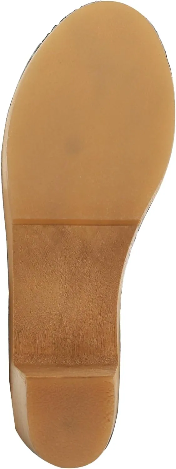 Bjork Women's Mid-Heel Wooden Leather Clog Sandals