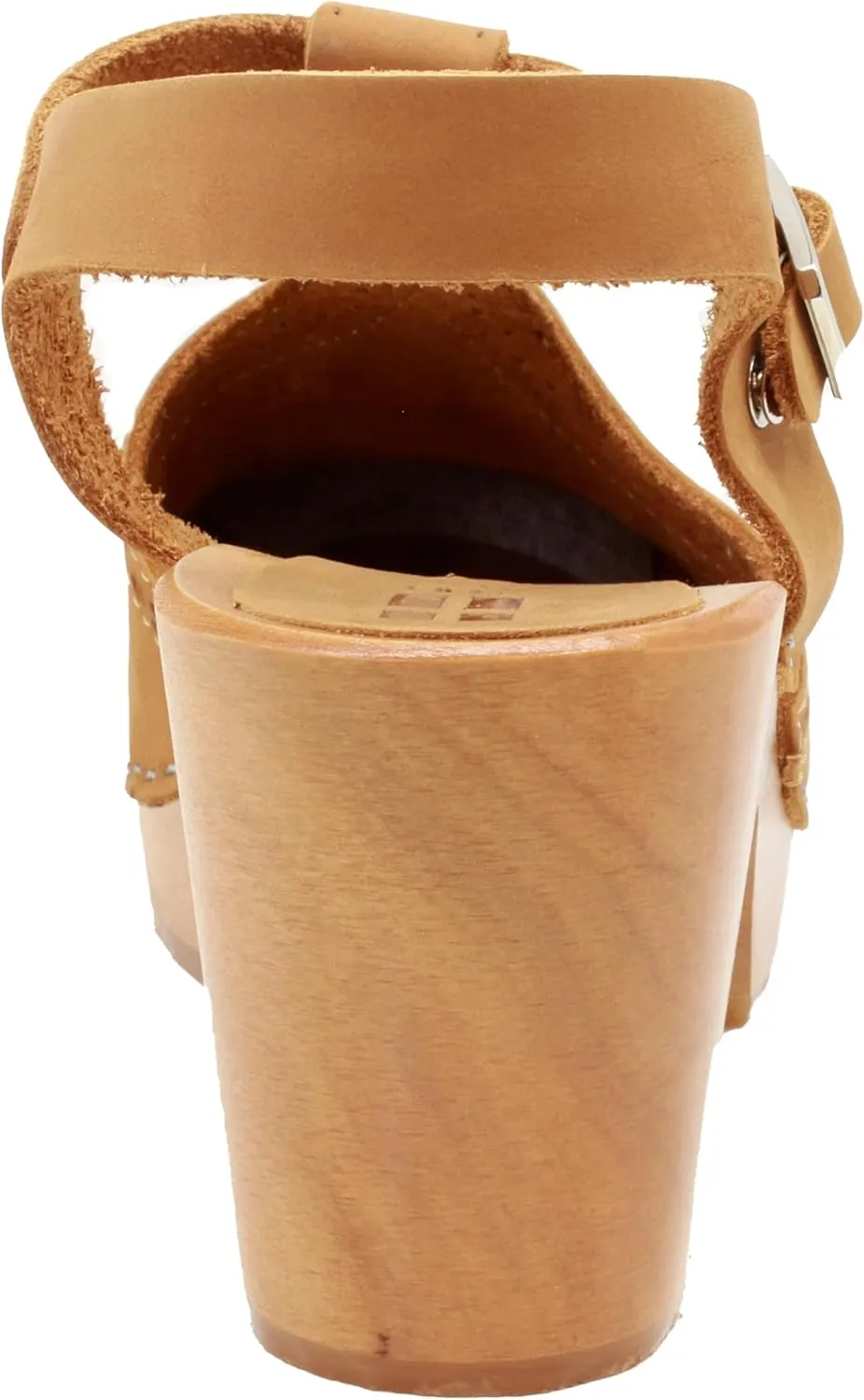 Bjork Women's Mid-Heel Wooden Leather Clog Sandals