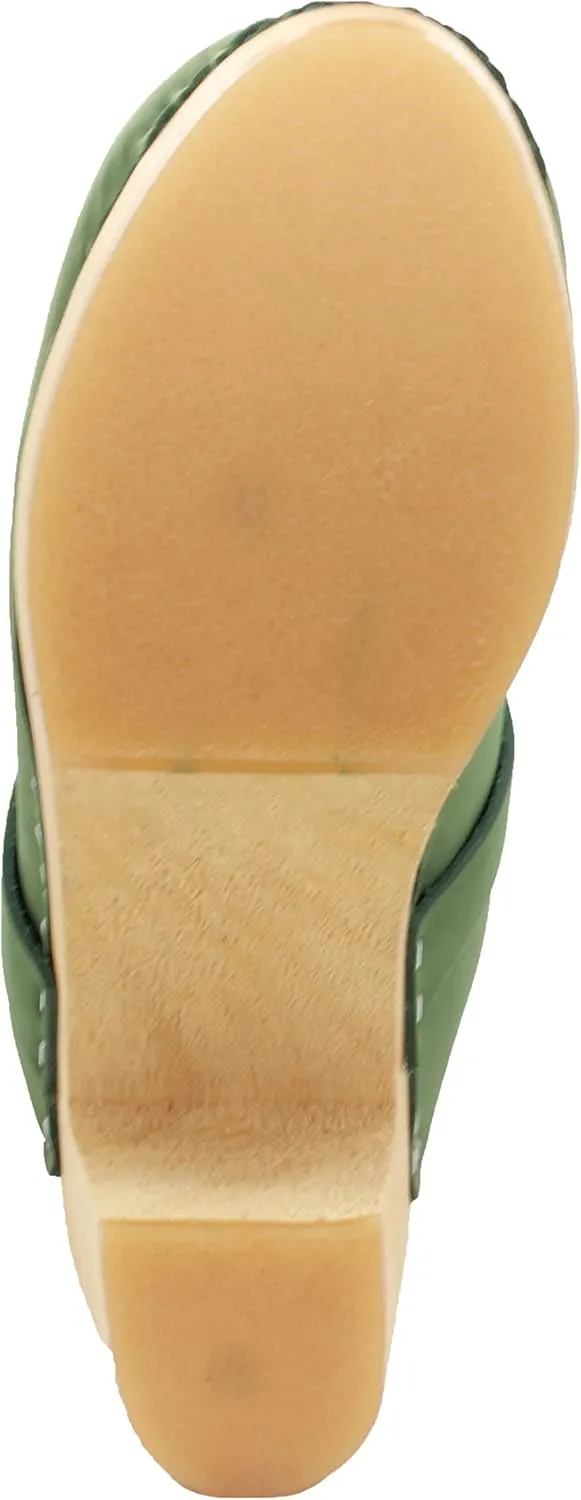 Bjork Women's Mid-Heel Wooden Leather Clog Sandals