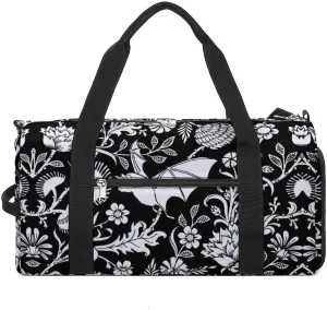Black Bat Flower Sport Gym Duffle Travel Bag with Shoe Compartment,Wet Pocket for Men and Women