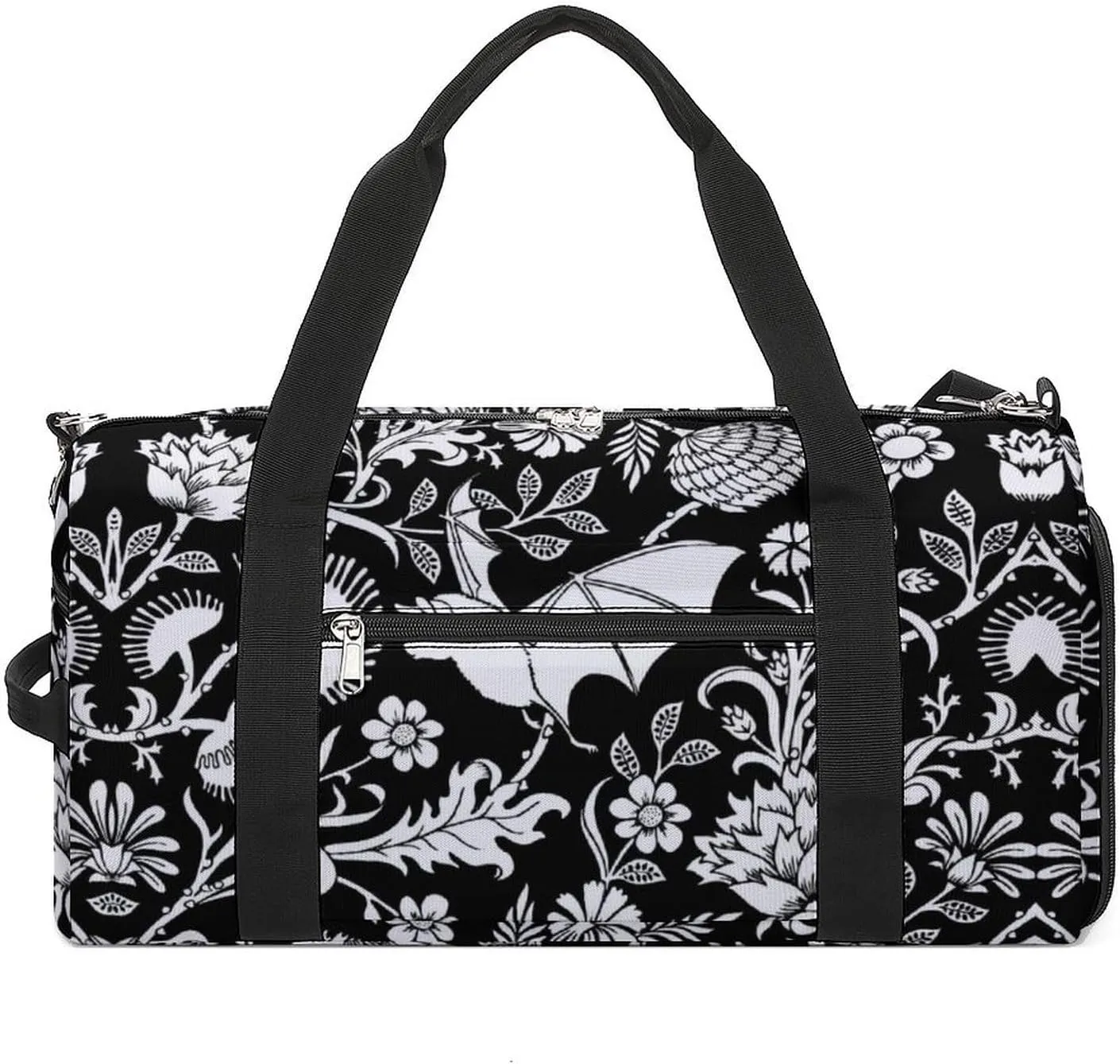 Black Bat Flower Sport Gym Duffle Travel Bag with Shoe Compartment,Wet Pocket for Men and Women