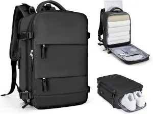 Black Travel Backpack For Women Men Carry On Backpack Flight Approved Gym Bag With Shoe Compartment Hiking Waterproof Laptop Backpack College Essentials