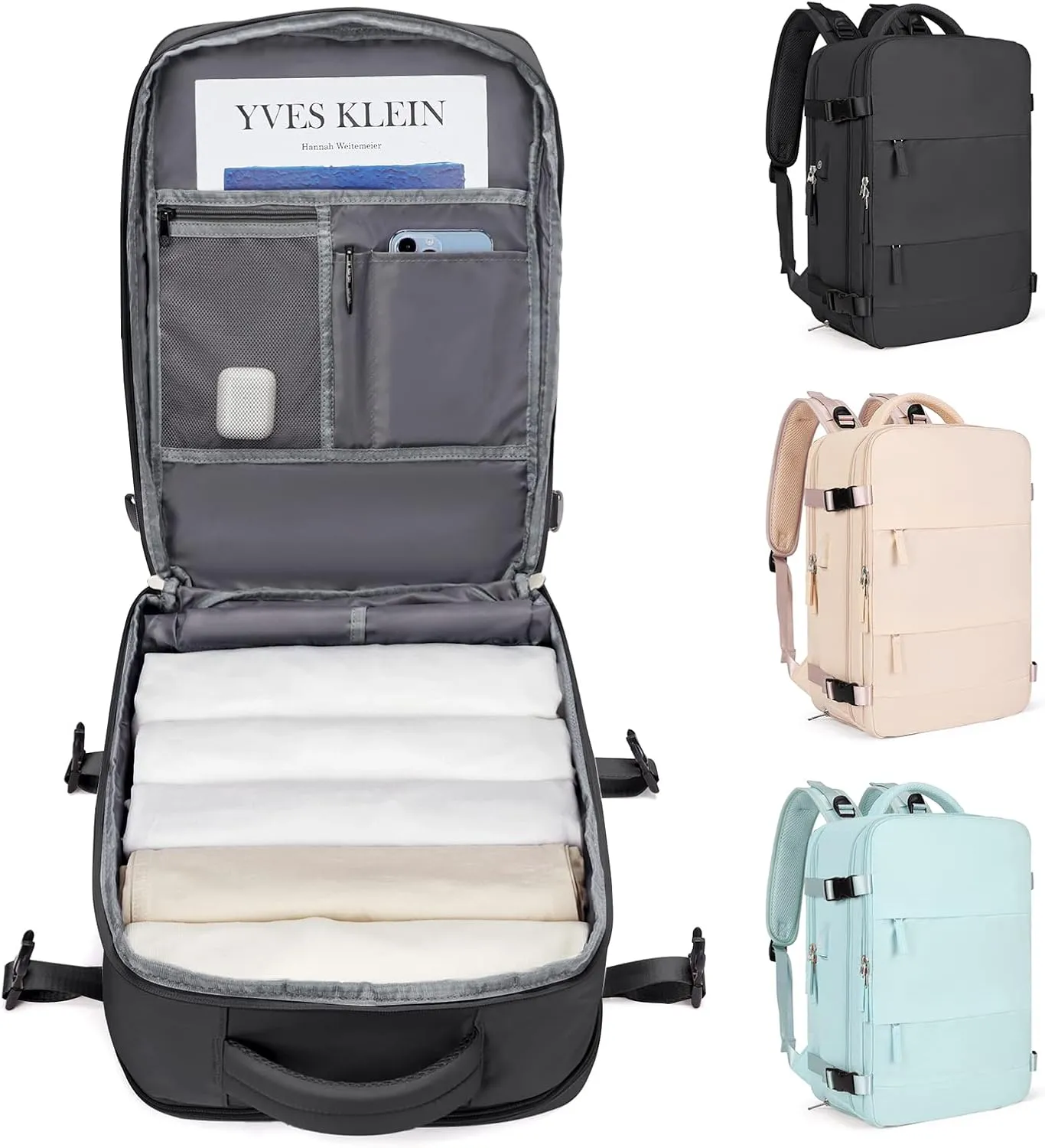 Black Travel Backpack For Women Men Carry On Backpack Flight Approved Gym Bag With Shoe Compartment Hiking Waterproof Laptop Backpack College Essentials