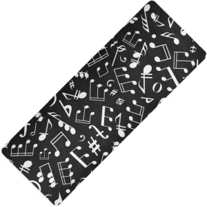 Black-white-musical-notation-pattern Non Slip Yoga Mat Fitness Exercise Mat with Carrying Bag,Workout Mat for Yoga Pilates Fitness Floor Exercises 71" L x 26" W x 1mm