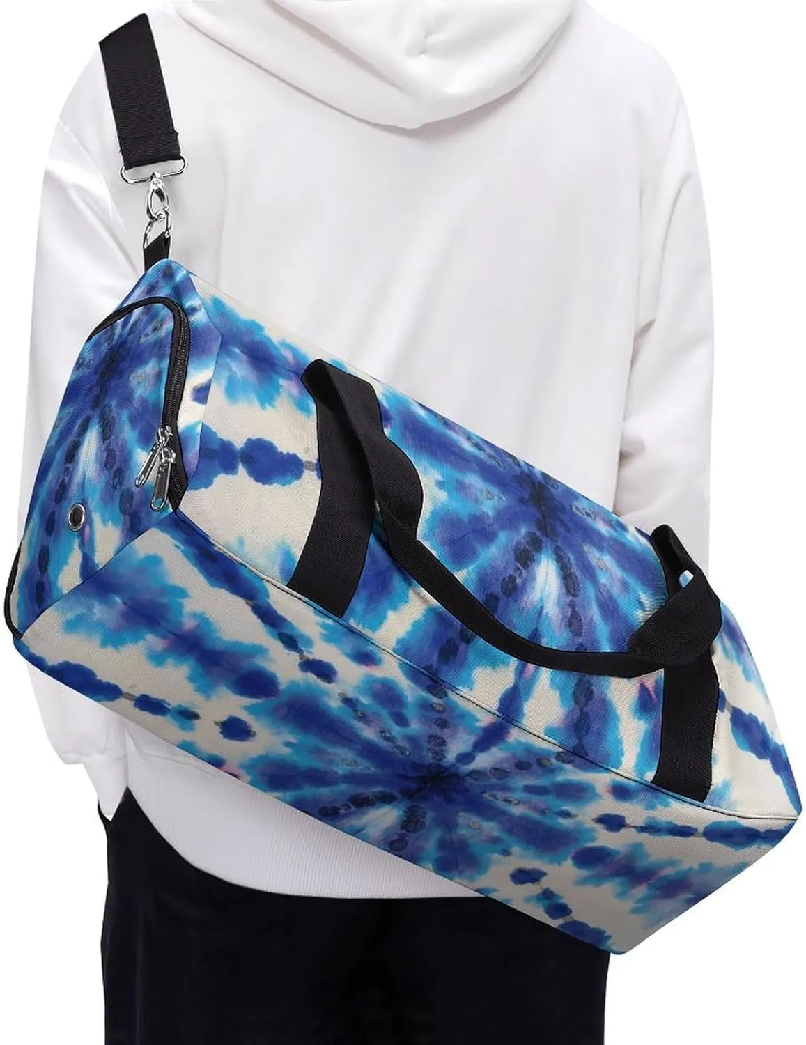 Blue Hippie Tie Dye Stripe Fitness Large Gym Bag for Unisex with Shoe Compartment & Wet Pocket