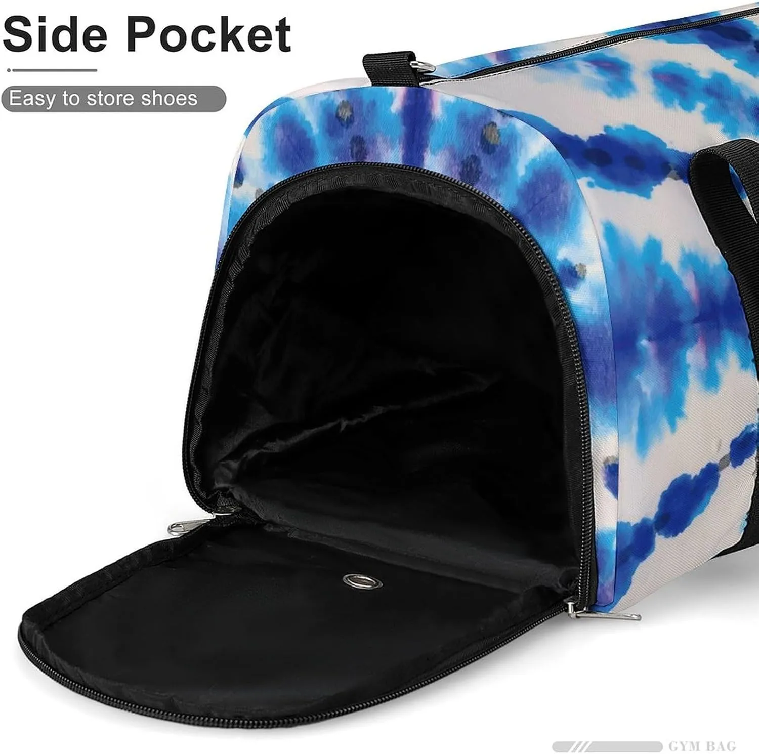 Blue Hippie Tie Dye Stripe Fitness Large Gym Bag for Unisex with Shoe Compartment & Wet Pocket