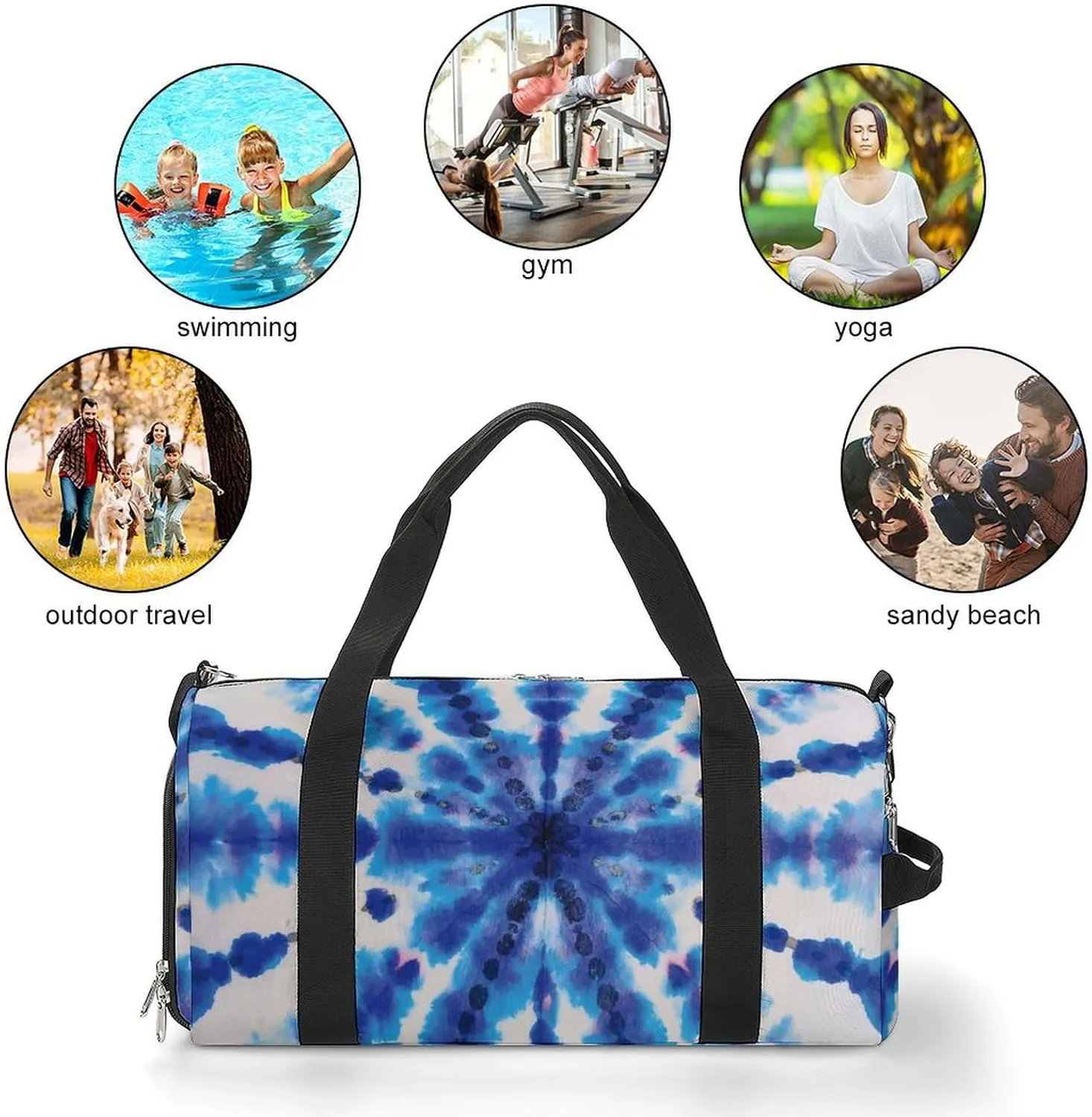 Blue Hippie Tie Dye Stripe Fitness Large Gym Bag for Unisex with Shoe Compartment & Wet Pocket