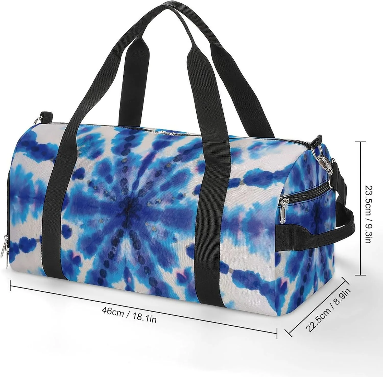 Blue Hippie Tie Dye Stripe Fitness Large Gym Bag for Unisex with Shoe Compartment & Wet Pocket