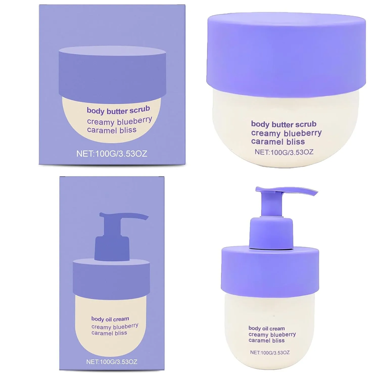 Blueberry Caramel Body Scrub, Blueberry Caramel Body Oil Cream, Scrub and Butter Set, Hydrating, Moisturizing, Exfoliation for Smooth and Soft Skin (Body Scrub   Cream)
