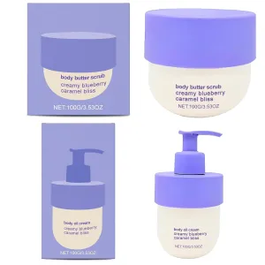 Blueberry Caramel Body Scrub, Blueberry Caramel Body Oil Cream, Scrub and Butter Set, Hydrating, Moisturizing, Exfoliation for Smooth and Soft Skin (Body Scrub   Cream)
