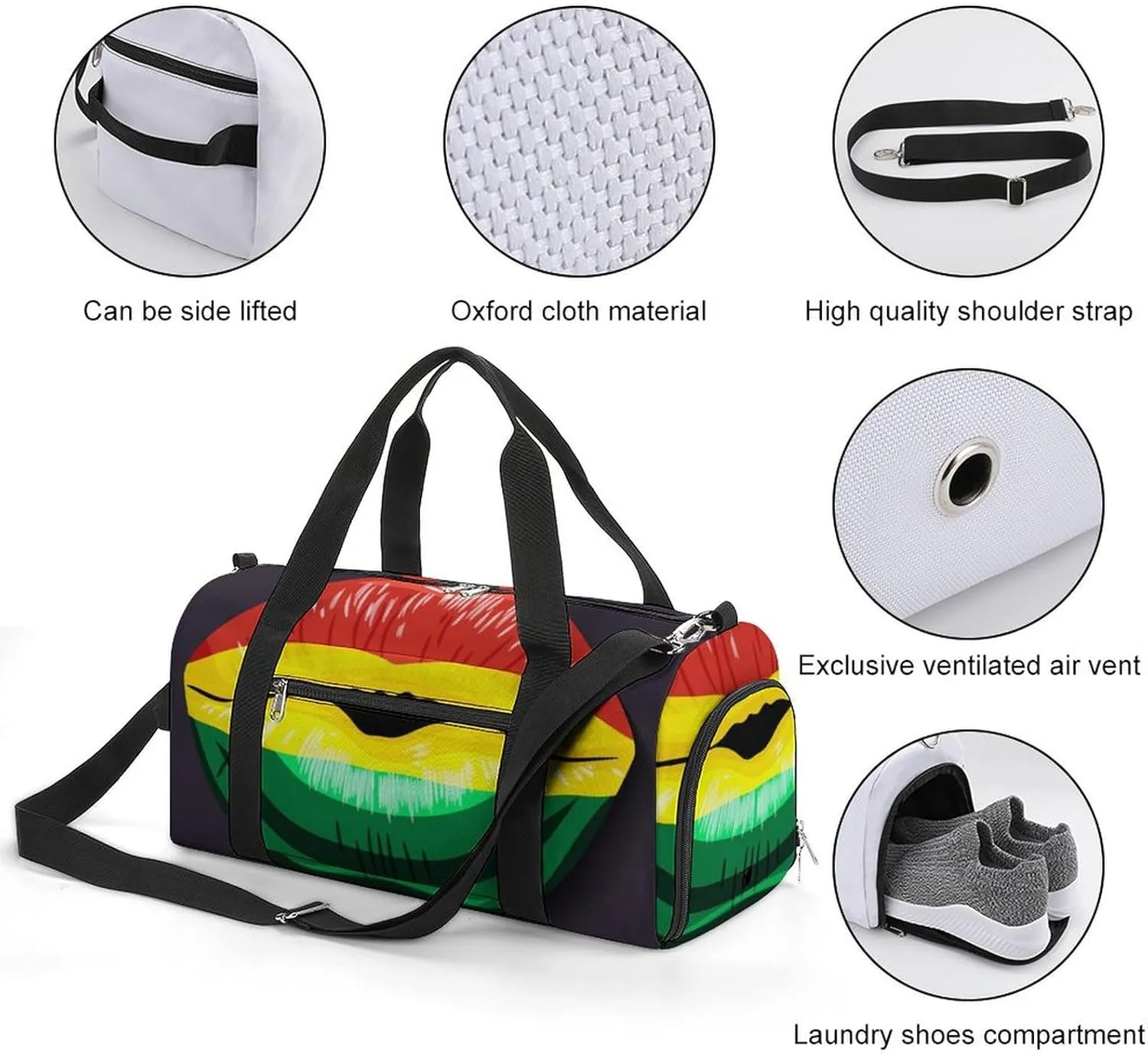 Bolivia Flag Lips Gym Bag for Women Men Lightweight Duffel with Shoe Compartment Weekender