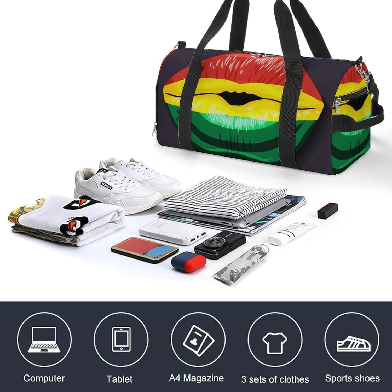 Bolivia Flag Lips Gym Bag for Women Men Lightweight Duffel with Shoe Compartment Weekender