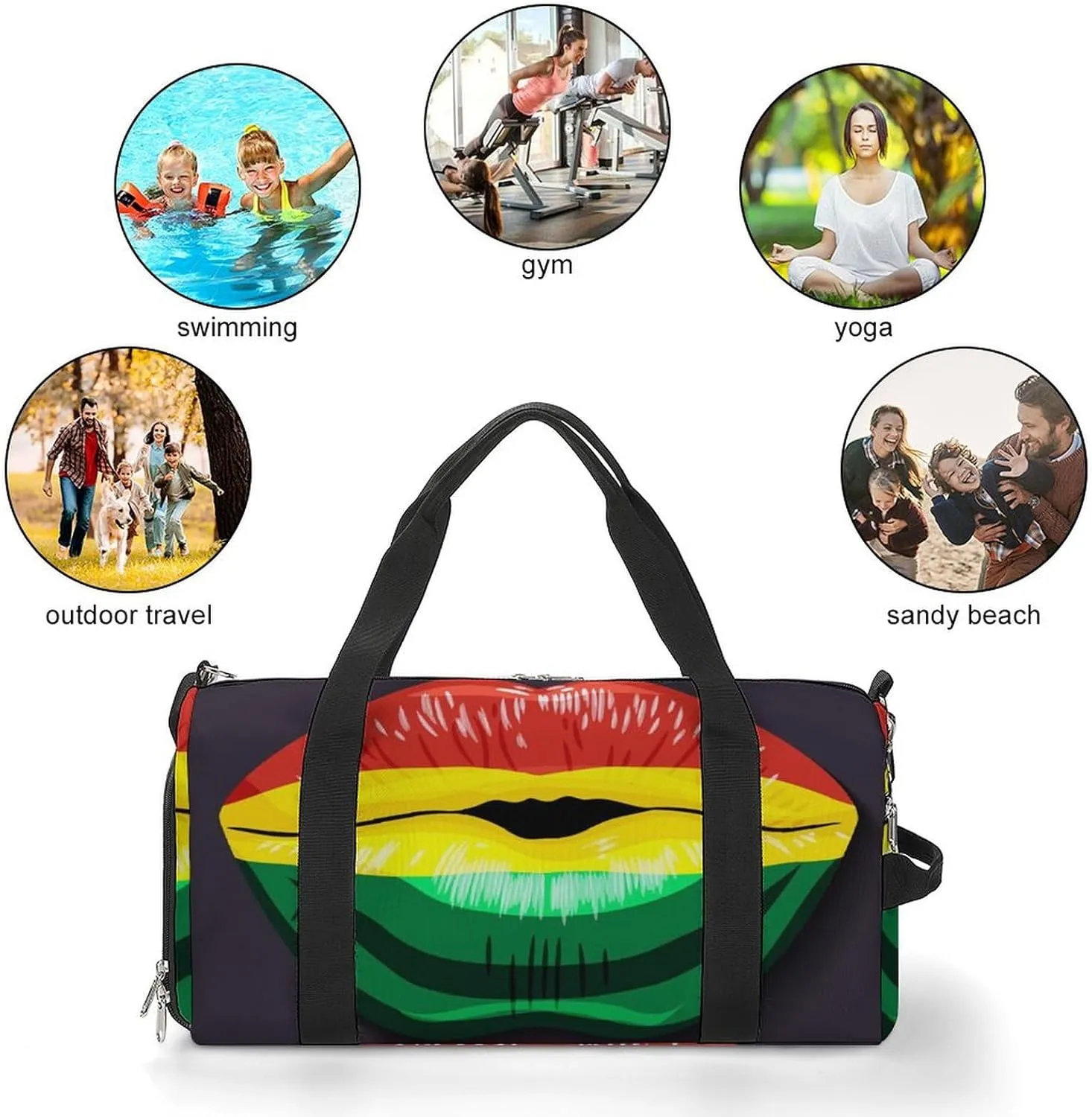Bolivia Flag Lips Gym Bag for Women Men Lightweight Duffel with Shoe Compartment Weekender