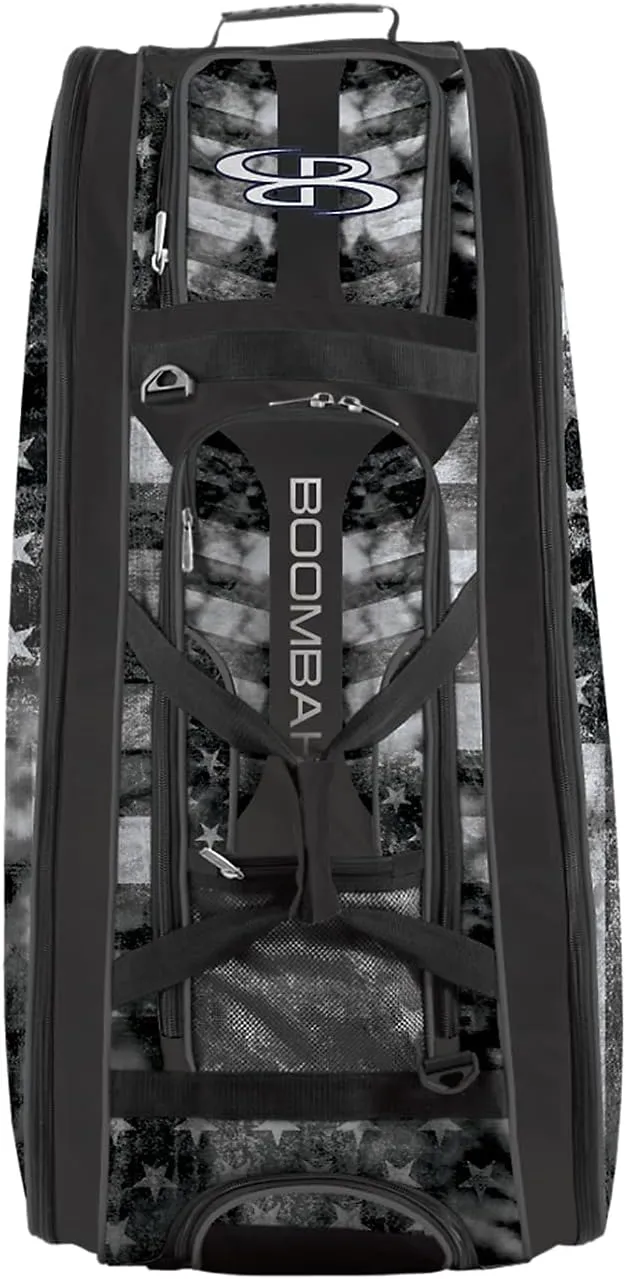 Boombah Beast Rolling Bat Bag 2.0-40" x 14" x 13" - USA Old Glory Black Ops Black/Charcoal/White - Holds 8 Bats, Glove and Shoe Compartments