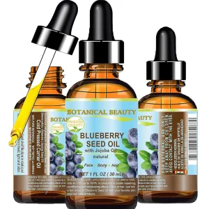 Botanical Beauty BLUEBERRY SEED OIL Virgin Unrefined Cold-Pressed Carrier Oil 1 Fl.oz.- 30 ml for Face, Dry Skin, Body, Hair, Nails, Anti-Aging Moisturizer