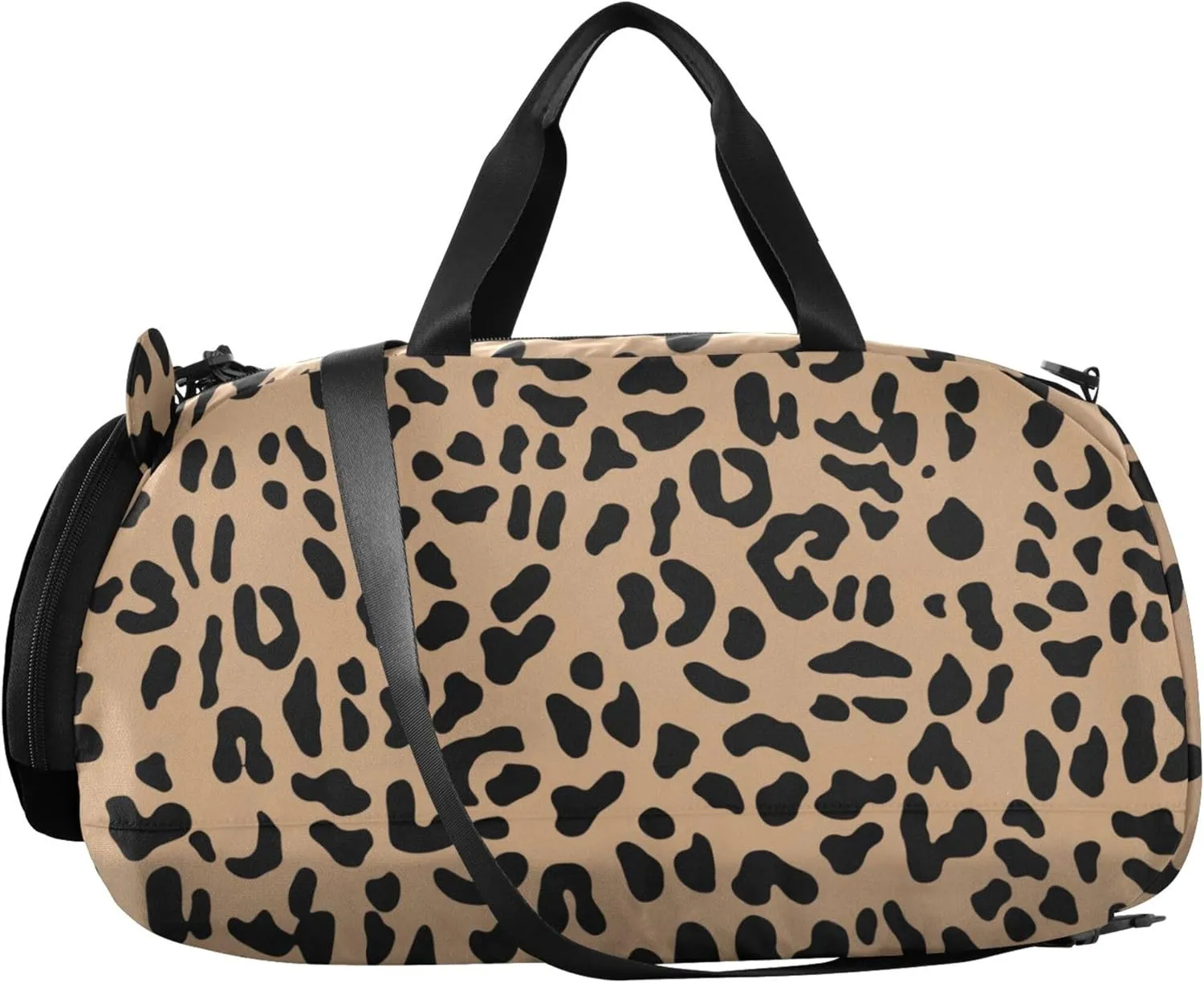 Brown Leopard Girl's Gym Duffel Bag with Shoes Compartment Multifunctional Kids Overnight Bag for Travel, Swimming, Dance, Ballet
